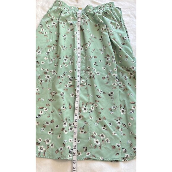 Mint Green Floral Maxi Bohemian Skirt Womens M Elastic Waist Lightweight - Picture 6 of 8
